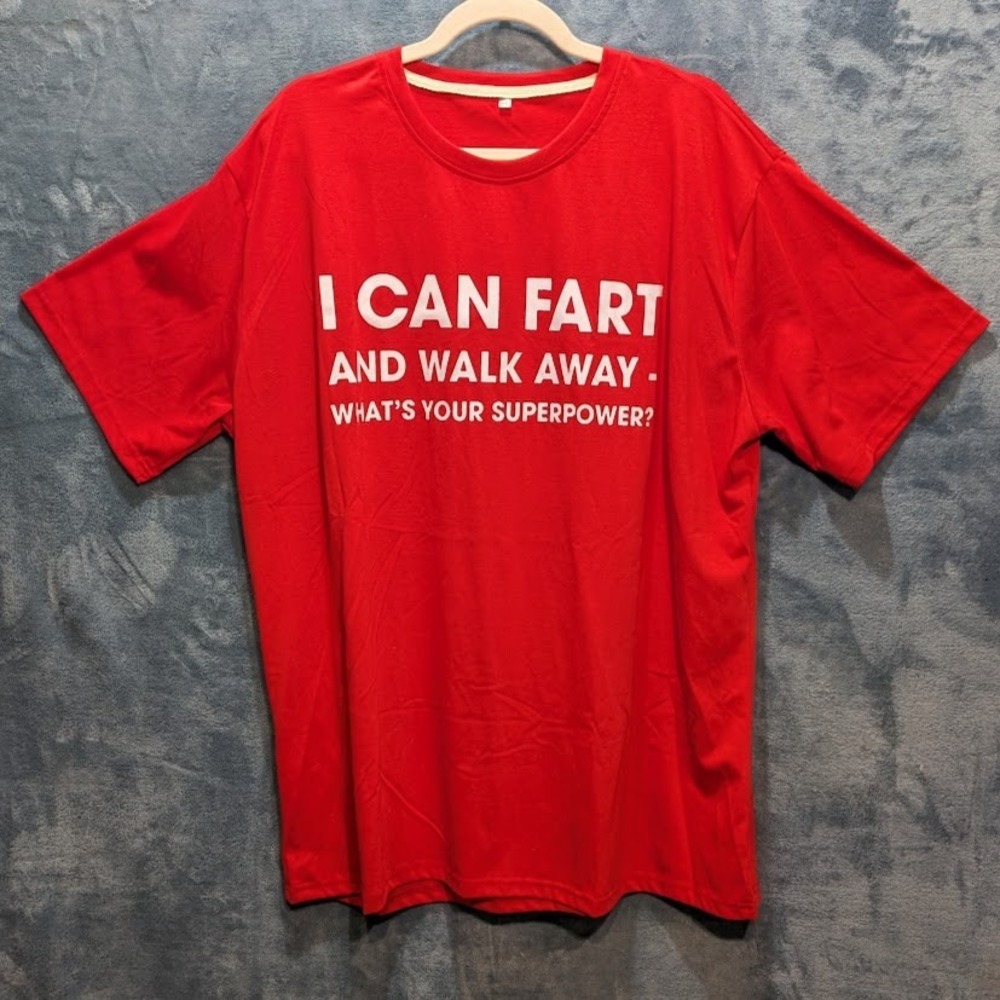 Funny Novelty Graphic Tee Red Short Sleeve Shirt XXXL Superpower Humor New